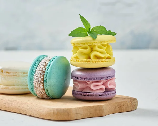 Stack Colorful Macaroons White Background Delicious Dessert — Photo