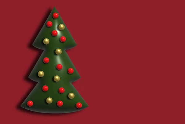 Árvore Natal Com Bolas Fundo Vermelho Ilustração Renderização Espaço Cópia — Fotografia de Stock