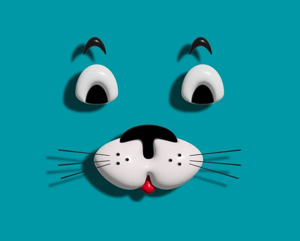 수염달린 귀여운 고양이의 주둥이 파란색 배경에 렌더링 일러스트 — 스톡 사진