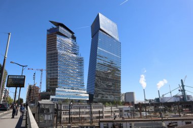 Paris, France - 17.04.2022 : Tours Duo - two skyscrapers, located in the 13th arrondissement of Paris, on the edge of the ring road and Ivry-sur-Seine