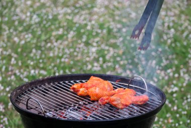 Bahçede tavuklu barbekü 