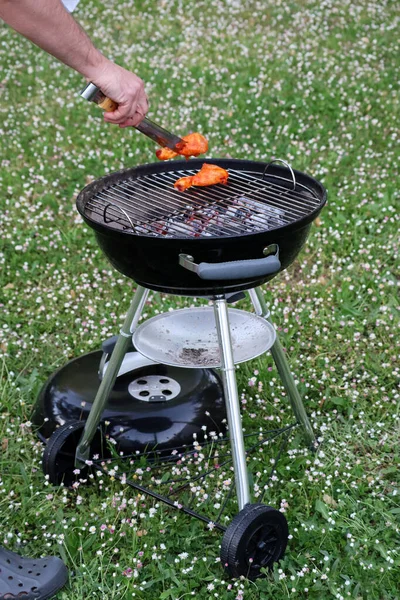 Bahçede tavuklu barbekü 