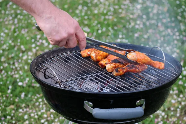 Bahçede tavuklu barbekü 