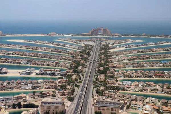 Närbild Jumeirah Dubai Helt Konstgjord Form Ett Palmträd Med Villor — Stockfoto