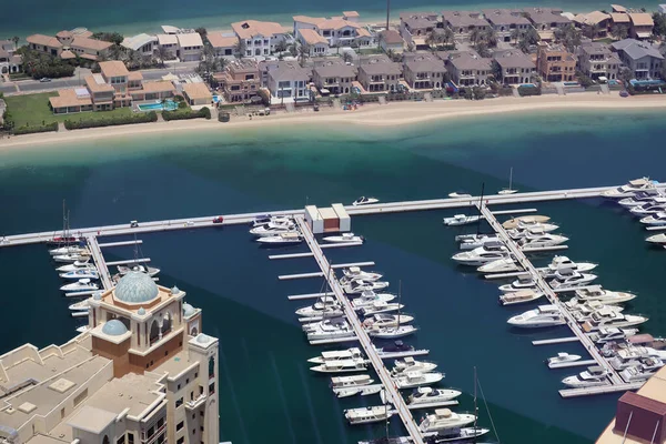 Close Jumeirah Island Dubai Helt Kunstig Form Palmetræ Med Villaer - Stock-foto