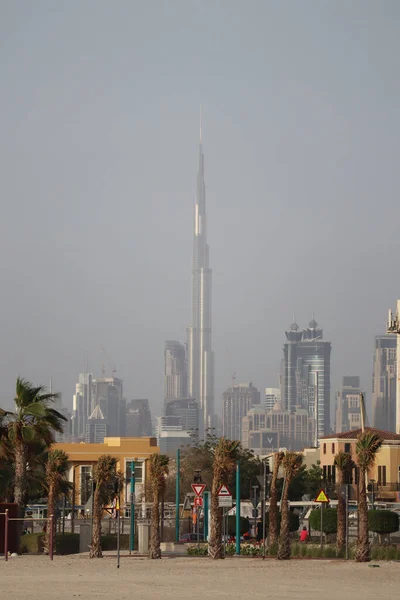 Widok Kite Beach Dubaju Centrum Burj Khalifa — Zdjęcie stockowe