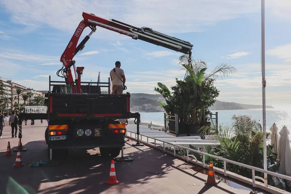 Nicea Francja 2022 Rozbiórka Prywatnej Plaży Przed Hotelem Negresco Nicei — Zdjęcie stockowe