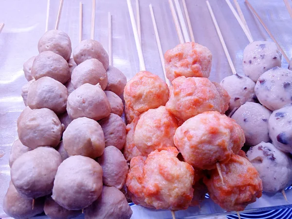 Delicious Nuggets Made Fish Skewered Wood Ready Served Grilled Fried — ストック写真