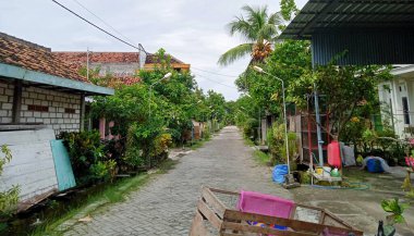 Kırsal kesimin ortasında büyük bir asfalt yol ve terk edilmiş gibi görünen yerel sakinlerin evleri var. Lamongan ilçesi Kuluran köyünde kırsal bir yer.