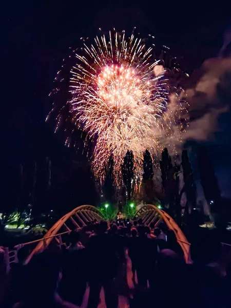 Fireworks Embankment Velino River Milardi Bridge Celebrations Honor Saint Anthony — Fotografia de Stock