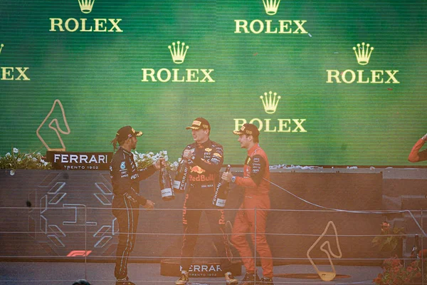 Celebración Del Podio Con Ferrari Trento Champagne Charles Leclerc Mon — Foto de Stock