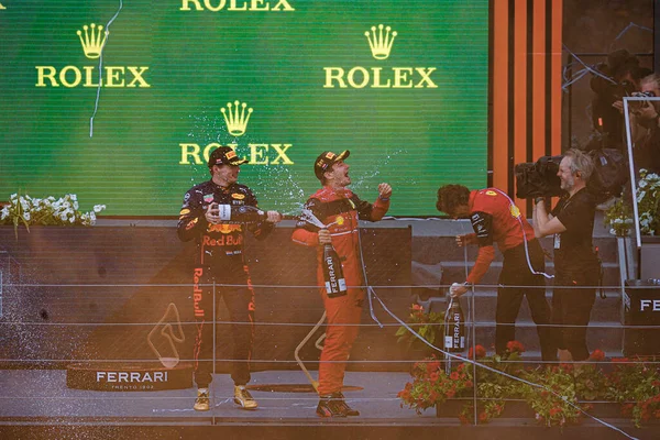 Podium Celebration Ferrari Trento Champagne Charles Leclerc Mon Ferrari Max — 图库照片