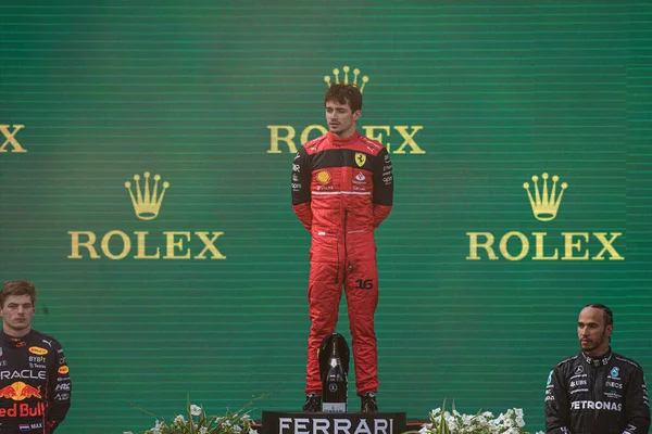 Podium Charles Leclerc Mon Ferrari Max Verstappen Ned Redbull Racing — Foto Stock