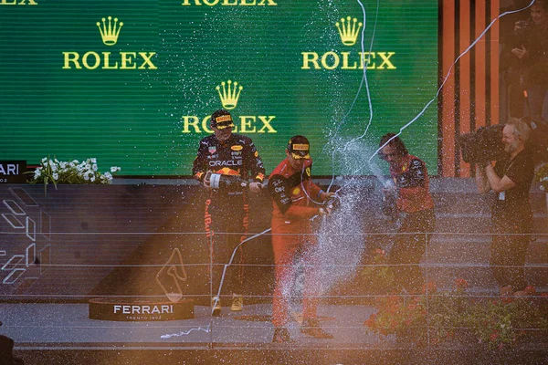 Podium Celebration Ferrari Trento Champagne Charles Leclerc Mon Ferrari Max — 图库照片