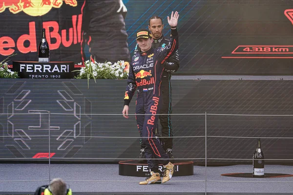 Podium Max Verstappen Ned Redbull Racing Rb18 Lewis Hamilton Gbr — Stok fotoğraf