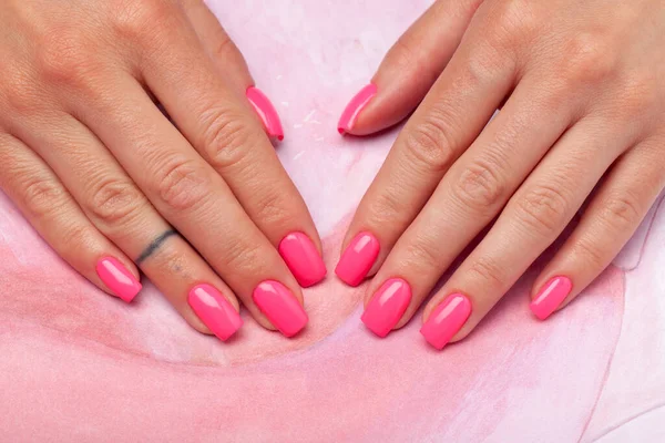 Pink Manicure Pink Background — Zdjęcie stockowe