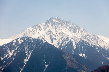 Big Almaty Peak of the Tien Shan mountains. Spring time in Almaty, Kazakhstan