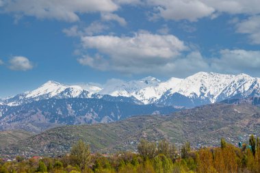 Summer Tien Shan mountains in the vicinity of Almaty, Zailiyskiy Alatau, snow peaks