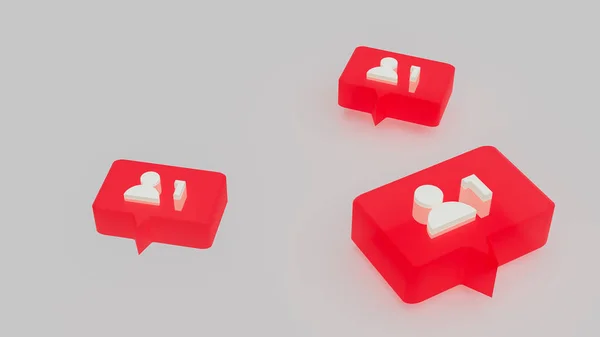3D Červené srdce tvar izolované na bílém, instagram jako, izometrické ikony, červené 3D design ilustrace oznámení na sociálních médiích. 3D vykreslení bublina červená — Stock fotografie