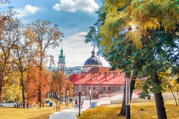 City park of Lvov (Ukraine) at sunset. Street photo