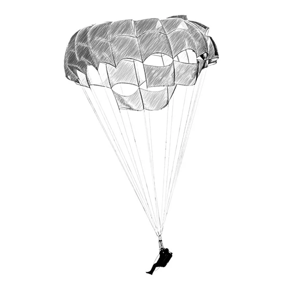 Pencil Sketch Parachutist Parachute Isolated White Background — ストック写真