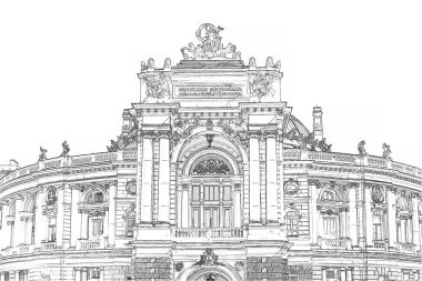 Ukrayna 'da bir Odessa Opera ve Bale Tiyatrosu' nun kalem çizimi.
