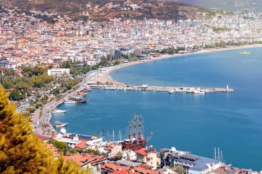 Türkiye 'nin Alanya kıyı şeridinin güzel panoramik manzarası