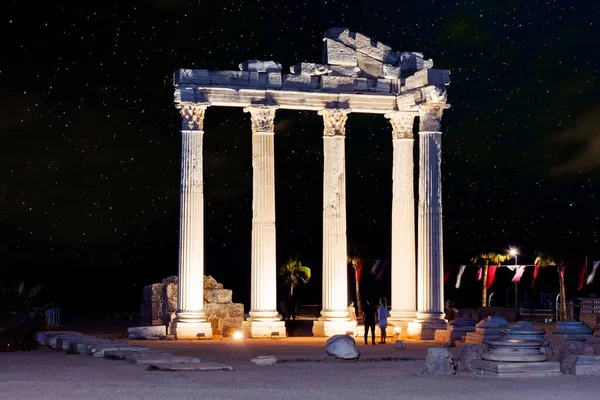 Starlight Vista Noturna Das Ruínas Side Turquia Templo Apolo — Fotografia de Stock