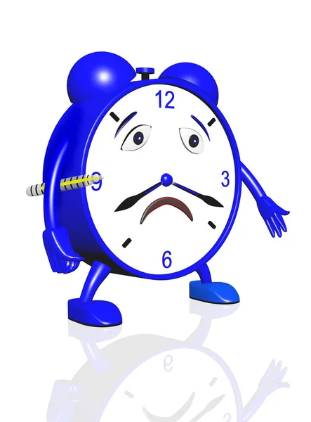 Alarm Clock Isolated White Background Medical Thermometer His Arm Illustration — Stock Photo, Image