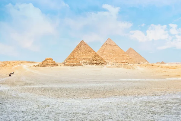 Общий Вид Пирамид Плато Гиза Пирамида Менкаура Хафре Хеопса — стоковое фото