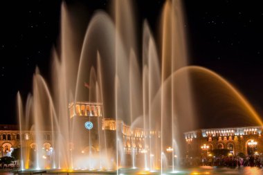 square, music fountain at night 