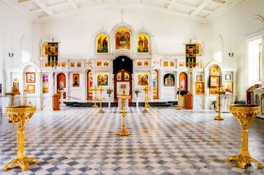 YEREVAN, ARMENIA - April 19, 2021: Church of the Intercession of the Holy Mother of God. Yerevan. Armenia.   Inside view