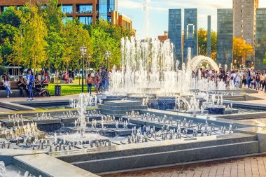 YEREVAN, ARMENIA - May 27, 2019 : New park with fountains in the center of Yerevan