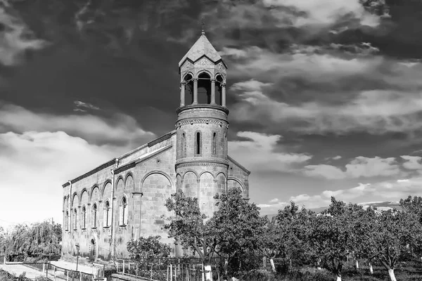 High Cylindrical Bell Tower Mesrop Mashtots Church Village Oshakan Background — 图库照片