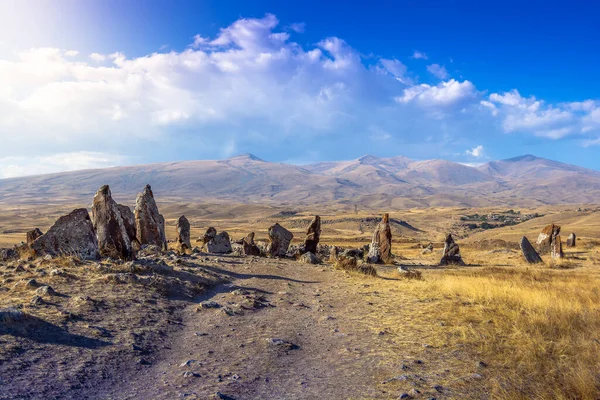 Megalithic Standing Stone Zorats Karer Carahunge Prehistoric Monument Armenia — Stock Fotó