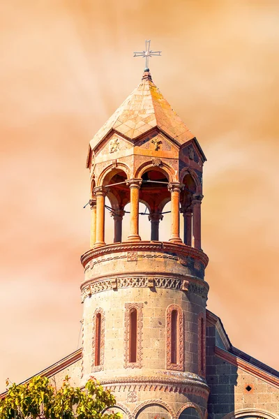 High Cylindrical Bell Tower Mesrop Mashtots Church Village Oshakan Background — 图库照片