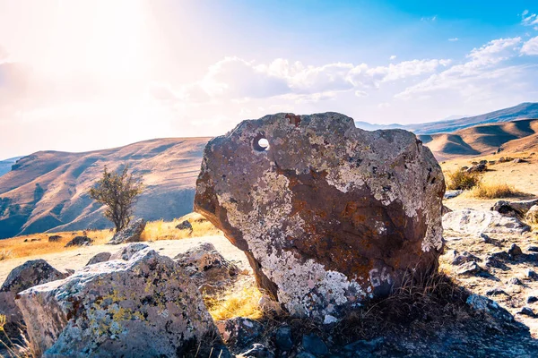 Megalithic Standing Stone Zorats Karer Carahunge Prehistoric Monument Armenia — Stock Fotó