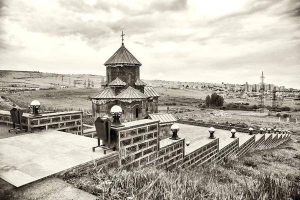 Средневековая Апостольская Церковь Ереваном Черно Белый Образ Тонизированный — стоковое фото