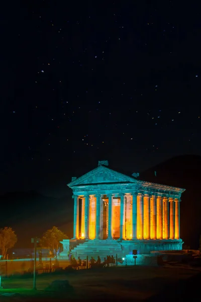 Vista Noturna Templo Garni Pagan Templo Helenístico República Armênia — Fotografia de Stock