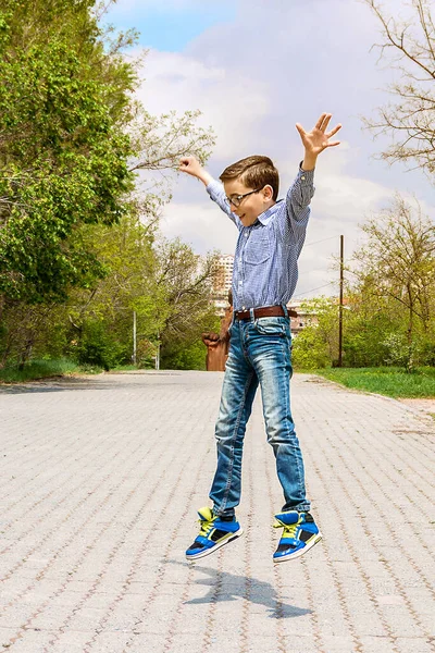 Happy Boy Floating Air —  Fotos de Stock