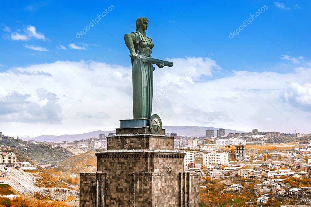 Armenia, Yerevan,24 april 2017 :  Mother Armenia, monumental statue in Victory Park.