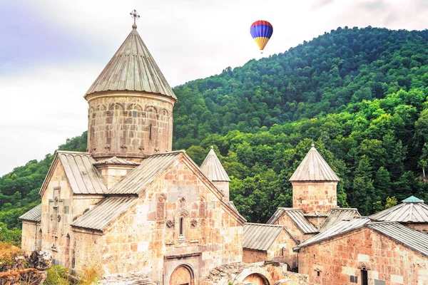 Balloon Colors Armenian Flag Flies Ancient Monastery Haghartsin Old Christian — Fotografia de Stock