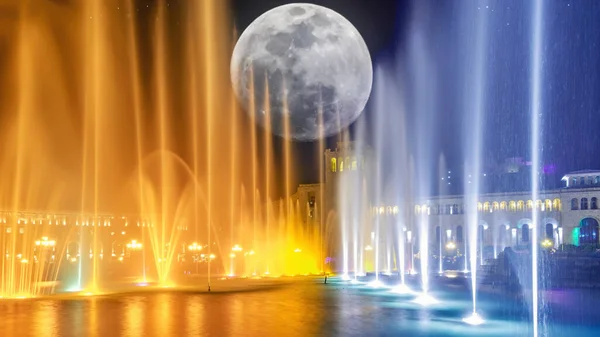 Singing Dancing Fountains Republic Square Yerevan City Lights Night Full — Fotografia de Stock