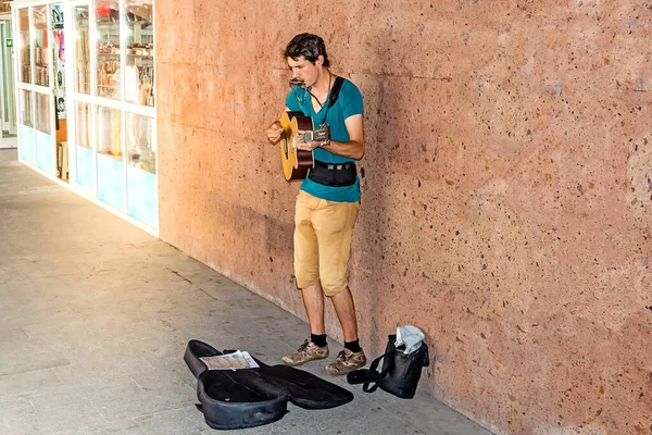 stock image YEREVAN, ARMENIA - June 23 , 2018:  Street musician play  folk music at the entrance to the subway