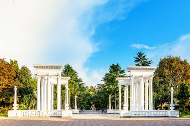 Colonnade in park in autumn