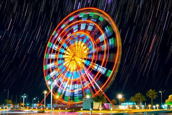 Ferris Wheel Night Batumi Georgia Long Exposure Star Trails Night — Stok fotoğraf