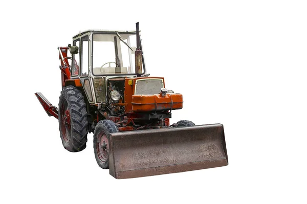 Old Red Soviet Tractor Isolated White Background Accurate Isolation — ストック写真