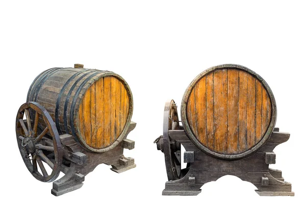 Two Old Barrels Stand Isolated White Background — 图库照片