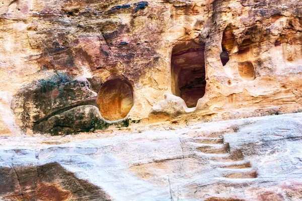 Moradias Cavernas Esculpidas Cidade Rose Petra Jordânia Uma Das Novas — Fotografia de Stock