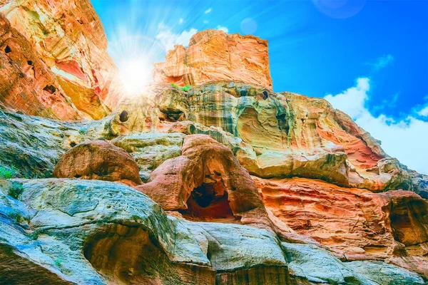 Grotten Huizen Gesneden Rose City Van Petra Jordanië Een Van — Stockfoto